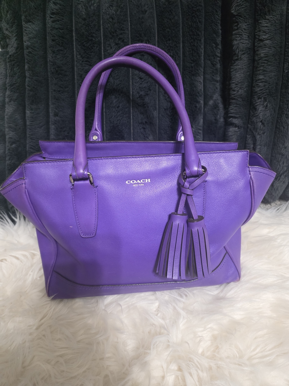 Coach Purple Leather Tote with Double Tassel